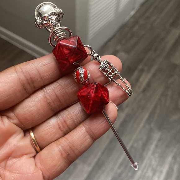 Red and Silver Skull Stainless Steel Beaded Pokey Tool - Picture 1 of 10